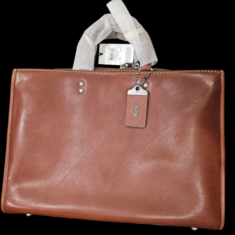 COACH 1941 Rogue Brief Briefcase in Dark Sienna Natural Glovetanned Leather NWT